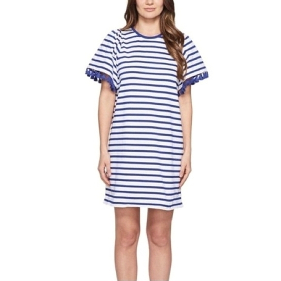 Kate Spade Broome Street Striped Flutter Sleeve Tassle Dress blue size XS - Picture 1 of 4